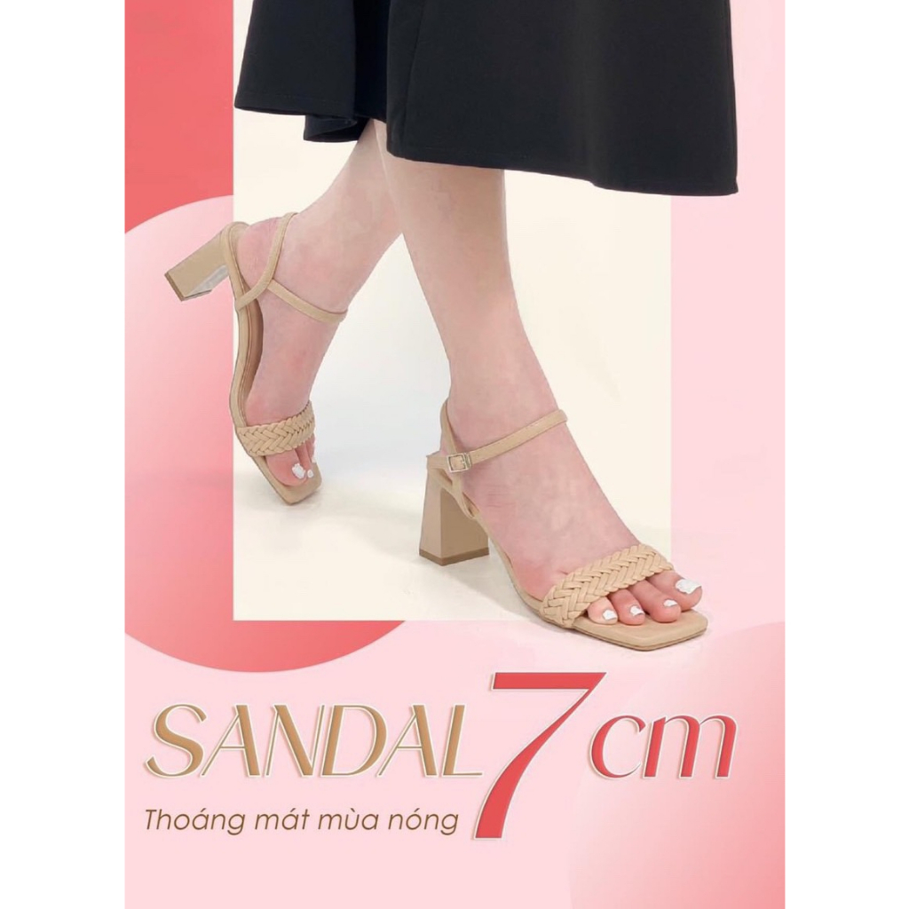 Sandal Nữ Quai Ngang Gót Trụ Cao 7cm