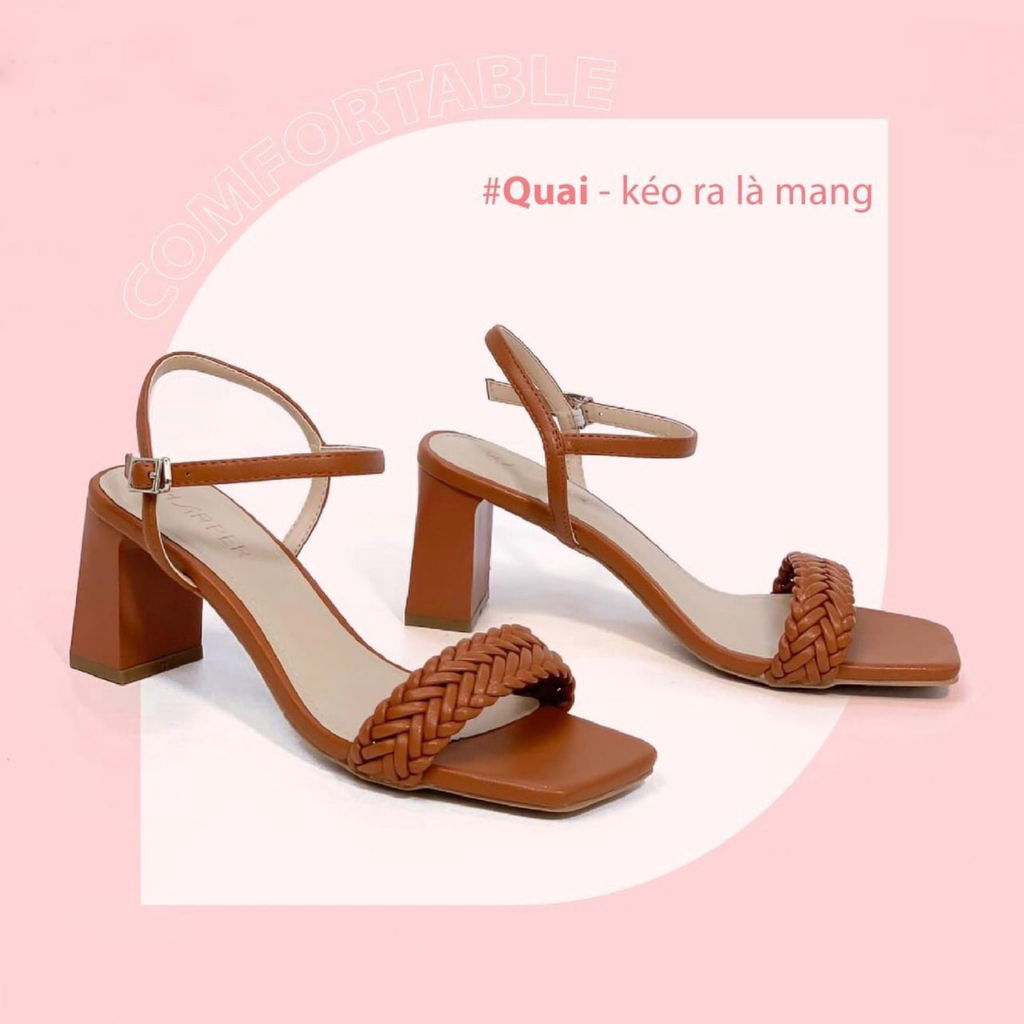 Sandal Nữ Quai Ngang Gót Trụ Cao 7cm