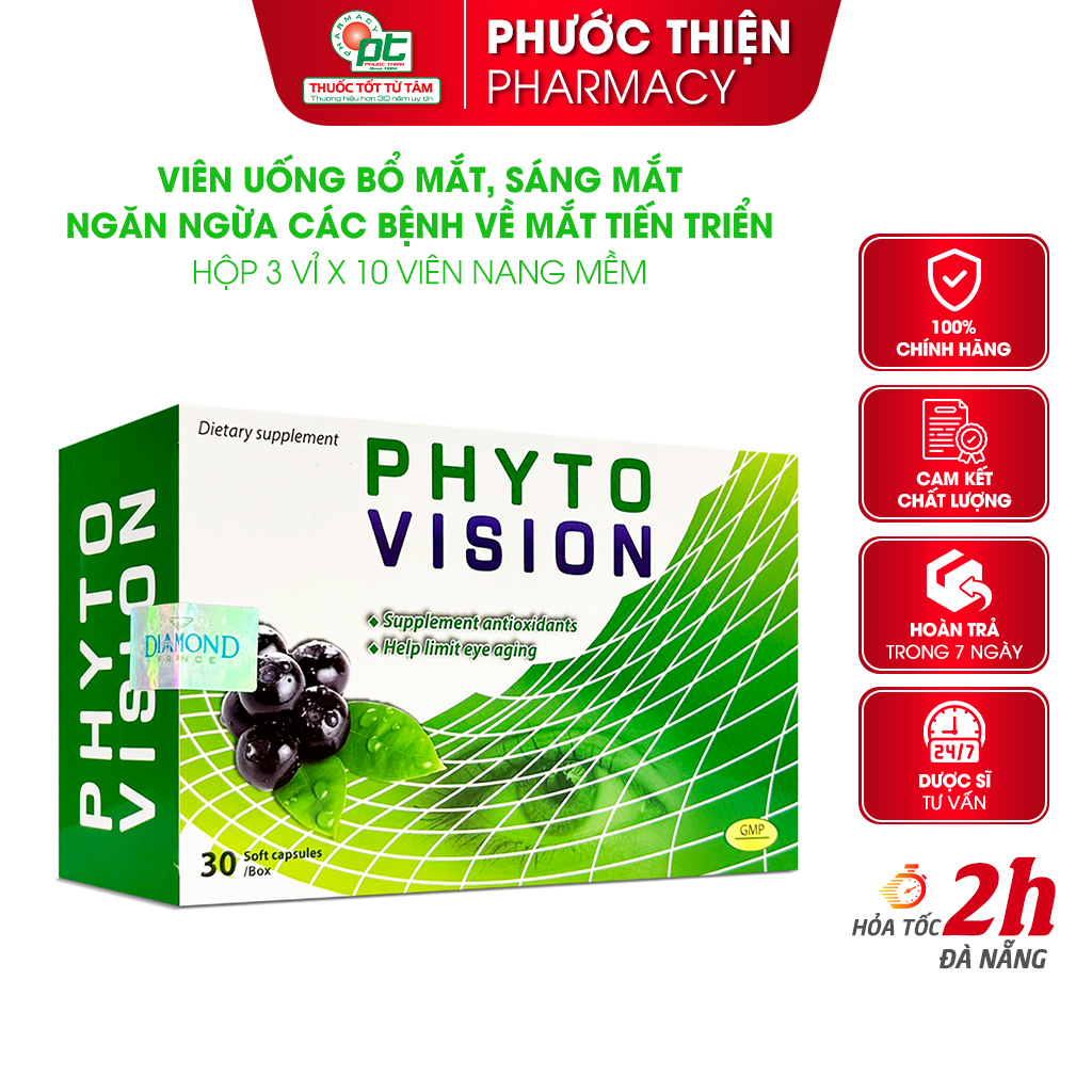 Viên uống bổ mắt sáng mắt Phyto Vision - Bổ sung Lutein và dưỡng chất thiết yếu dành cho mắt, tăng cường thị giác