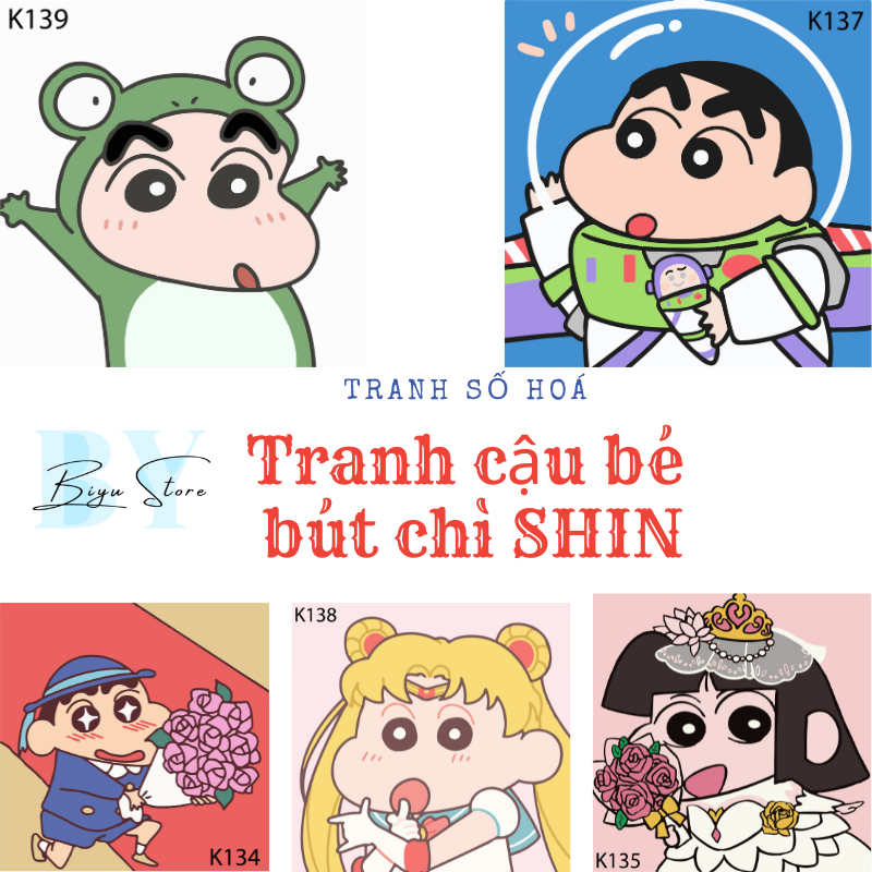 Tranh số hoá hình Shin cậu bé bút chì siêu dễ thương, kích thước 20x20,có sẵn cọ vẽ đã căng khung tranh BY16