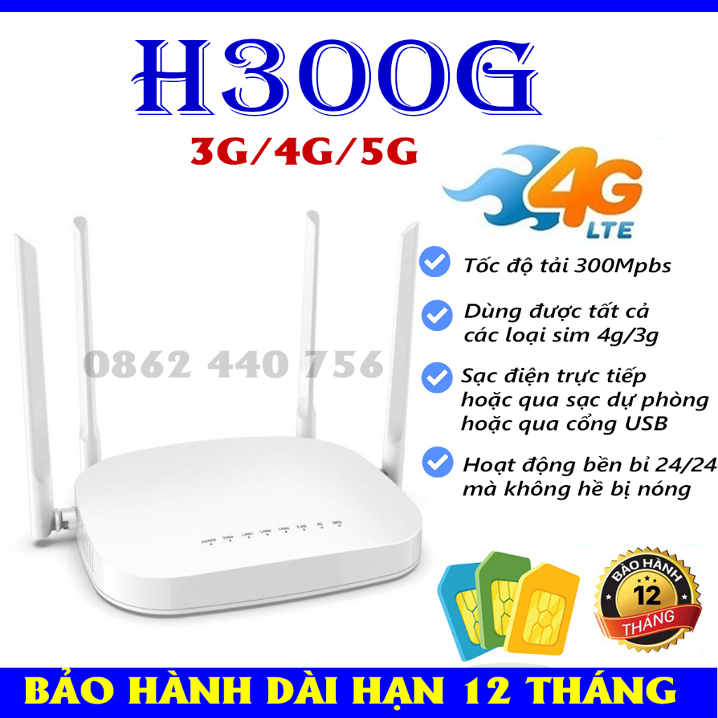 Cục phát wifi từ sim 4G CPE H300G - 4 ăngten siêu khỏe - Tản nhiệt tốt, hoạt động 24/24 không bị nóng
