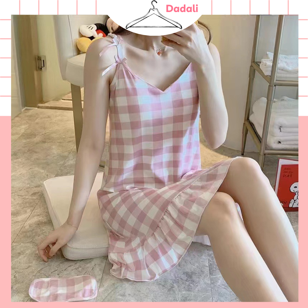 Váy ngủ đầm ngủ hai dây chất thun có đệm ngực đuôi xếp li Quảng Châu
