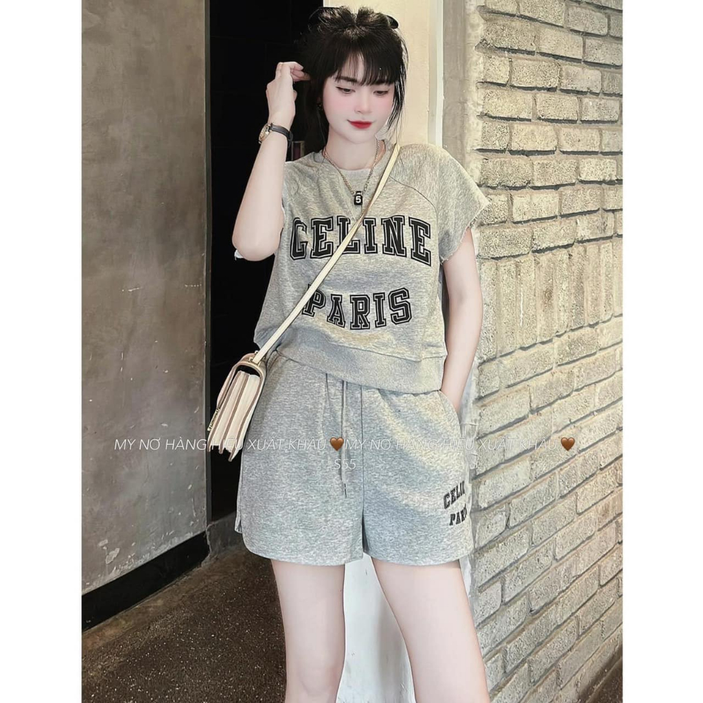 Sét áo chữ PA.RIS dáng ngắn + quần sooc cạp chun (kèm ảnh thật)