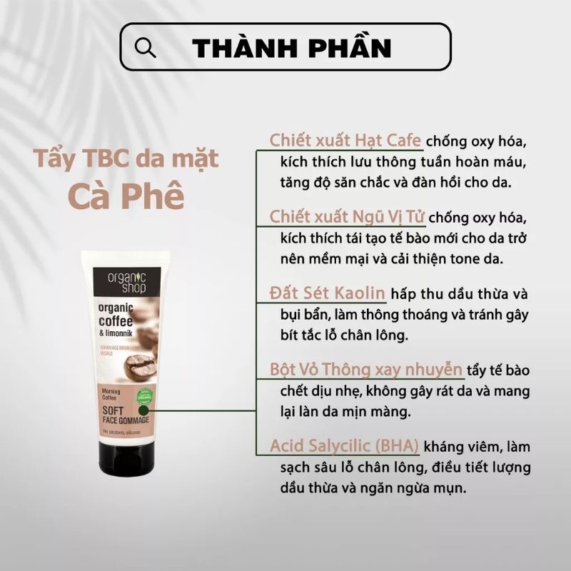 Tẩy da chết mặt Organic cafe, tẩy tế bào chết cà phê nhập khẩu Nga 75ml