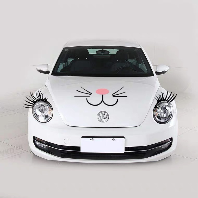 Sticker Dán mui xe ô tô họa tiết gấu thỏ dễ thương - Decal dán nắp capo xe hơi hình gấu thỏ