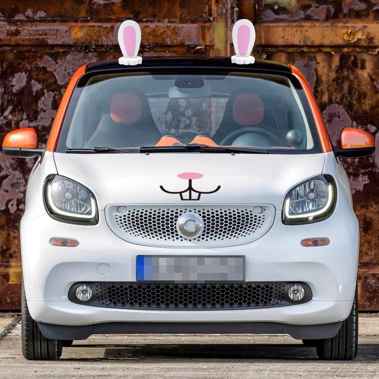 Sticker Dán mui xe ô tô họa tiết gấu thỏ dễ thương - Decal dán nắp capo xe hơi hình gấu thỏ