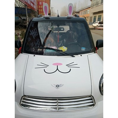 Sticker Dán mui xe ô tô họa tiết gấu thỏ dễ thương - Decal dán nắp capo xe hơi hình gấu thỏ