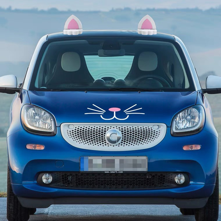 Sticker Dán mui xe ô tô họa tiết gấu thỏ dễ thương - Decal dán nắp capo xe hơi hình gấu thỏ