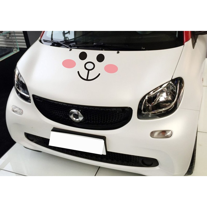 Sticker Dán mui xe ô tô họa tiết gấu thỏ dễ thương - Decal dán nắp capo xe hơi hình gấu thỏ