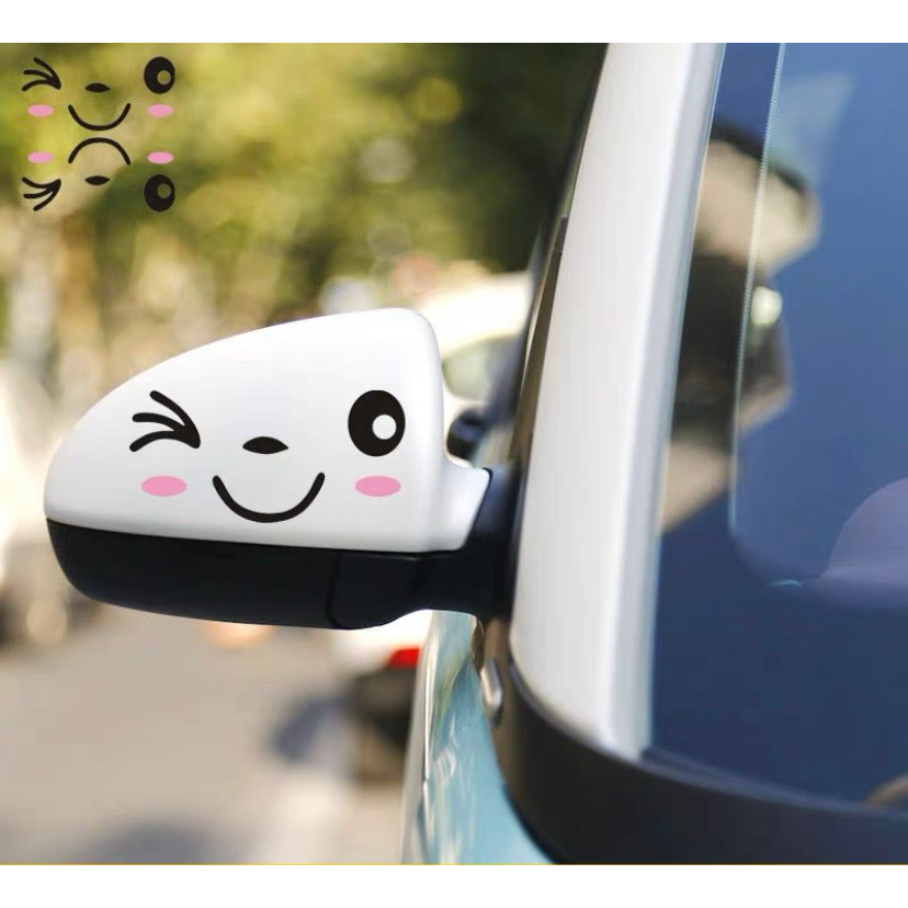Decal dán gương chiếu hậu xe ô tô họa tiết dễ thương hình gấu thỏ - Sticker Dán Gương Xe hơi