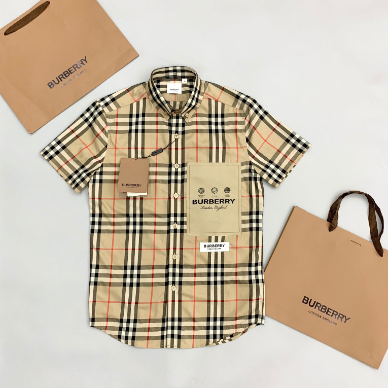 Áo sơ mi Burberry kẻ sọc tag wash ngực vạt bầu LA 1-1 on web