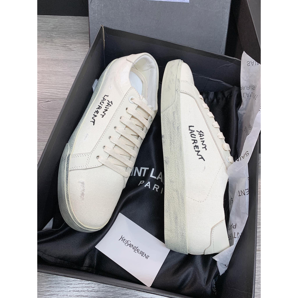 Giày thể thao nam nữ SAINT LAURENT hàng LUXURY bản cao cấp nhất, Giày Paris kem vải hàng cao cấp Fullbox - Bill.