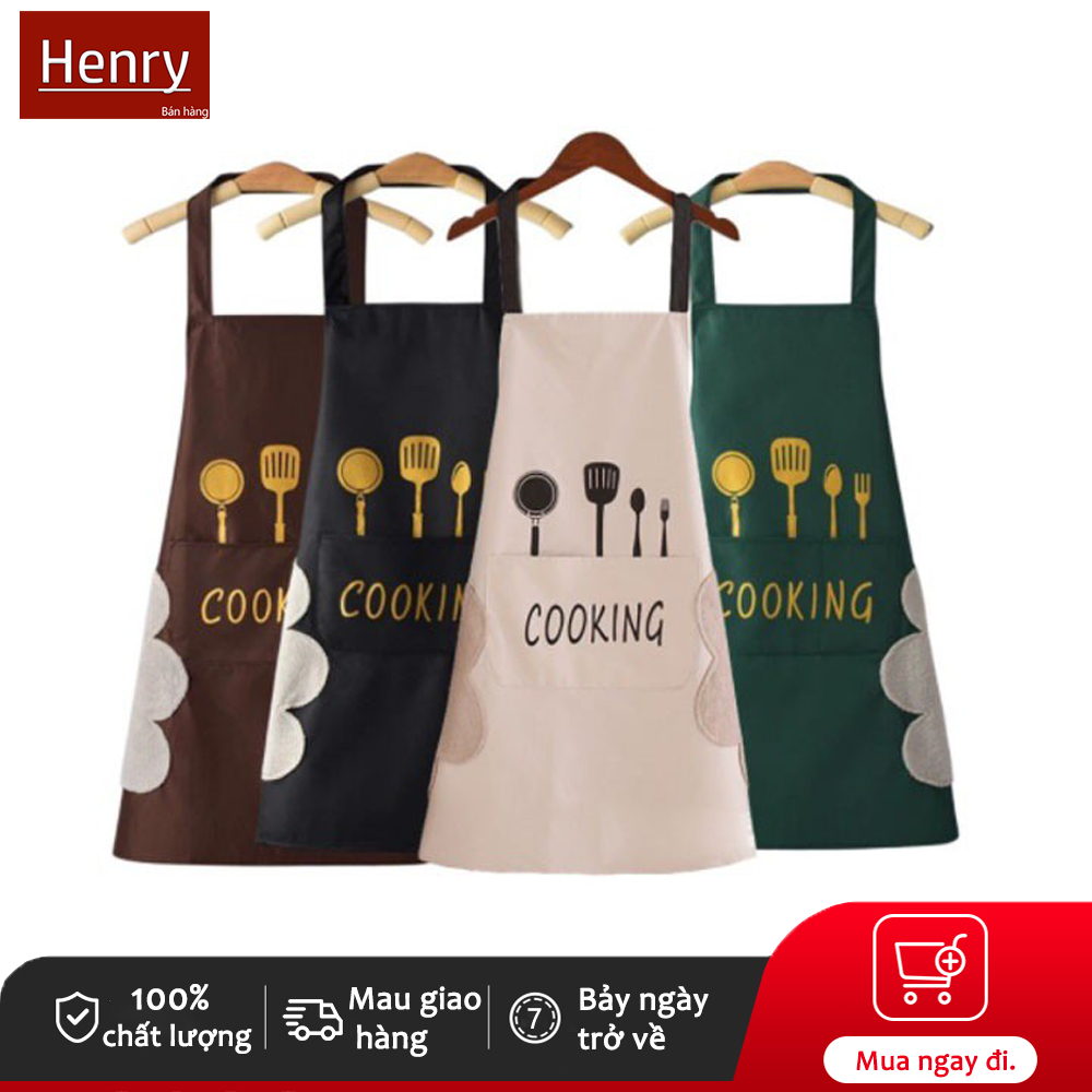 Henry Tạp dề Cooking, có túi đựng và lau tay, làm bếp, pha chế, phục vụ, bán cafe dễ thương, chống thấm nước