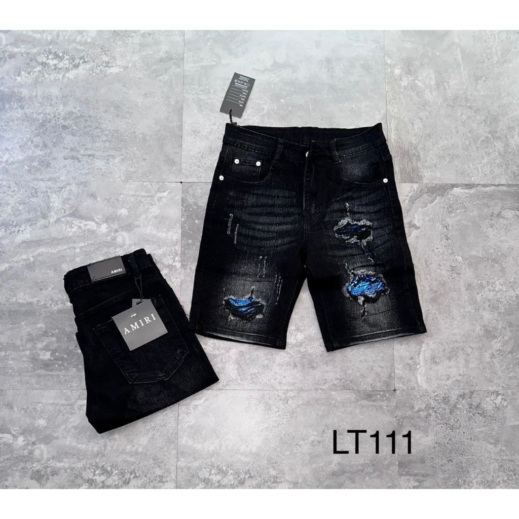 Quần short jean nam vá vải họa tiết may đen rách chất jean dennim co giãn nhẹ mẫu mới nhiều màu-AHFASHION