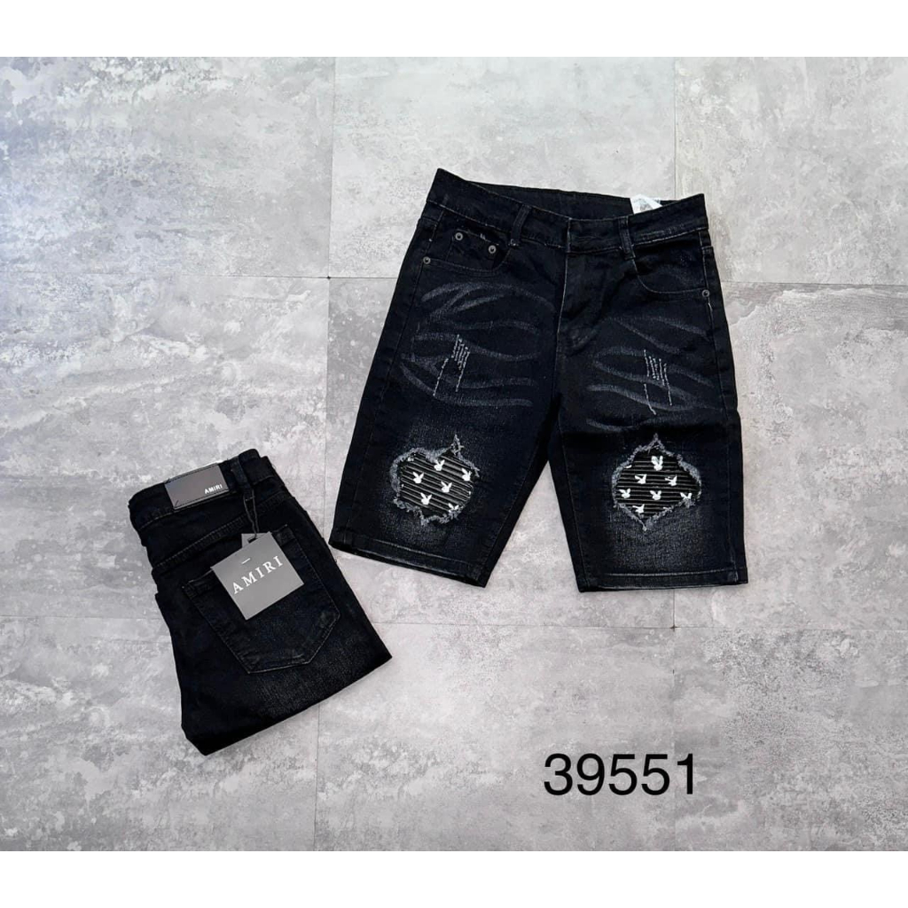 Quần short jean nam vá vải họa tiết may đen rách chất jean dennim co giãn nhẹ mẫu mới nhiều màu-AHFASHION