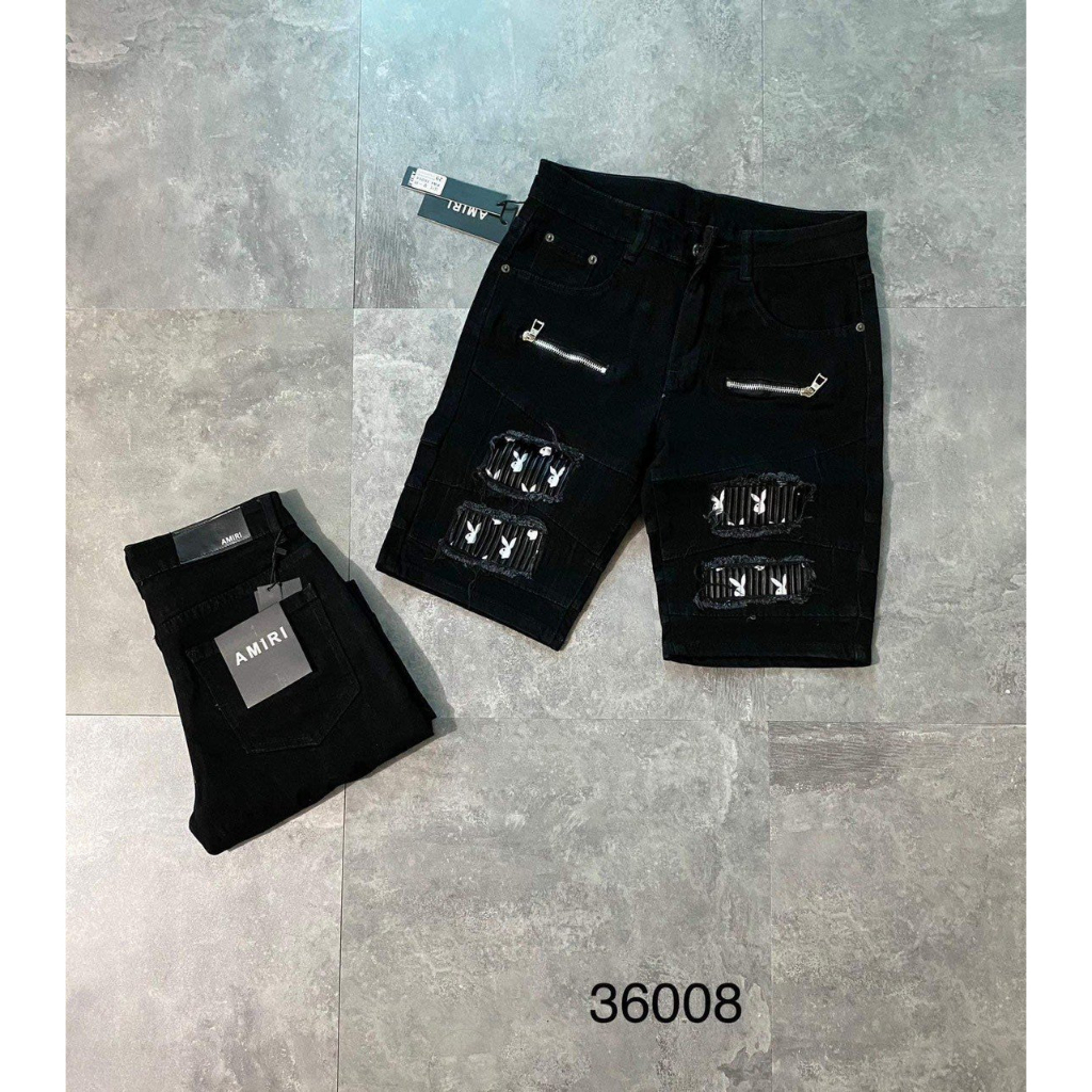 Quần short jean nam vá vải họa tiết may đen rách chất jean dennim co giãn nhẹ mẫu mới nhiều màu-AHFASHION