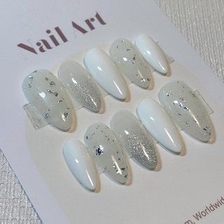 Nailbox Thiết Kế Gel Trắng Mix Nhũ Và Mắt Mèo Cici.nails