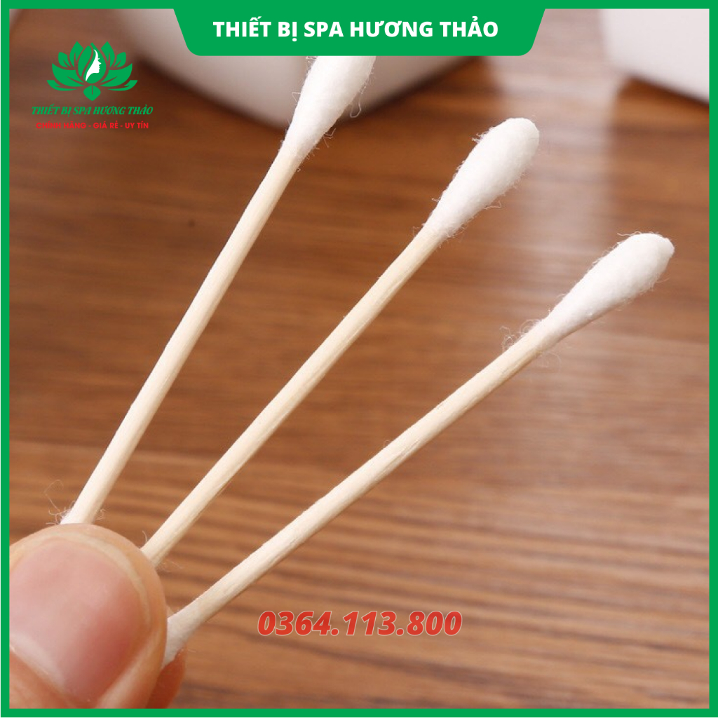 Tăm bông 100 que thân gỗ ngoáy tai ,nặn mụn cho Spa