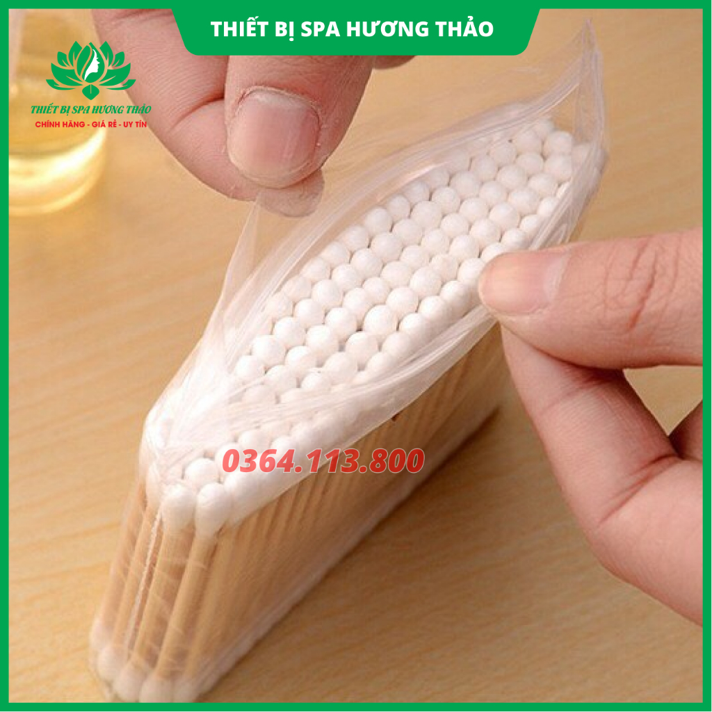 Tăm bông 100 que thân gỗ ngoáy tai ,nặn mụn cho Spa