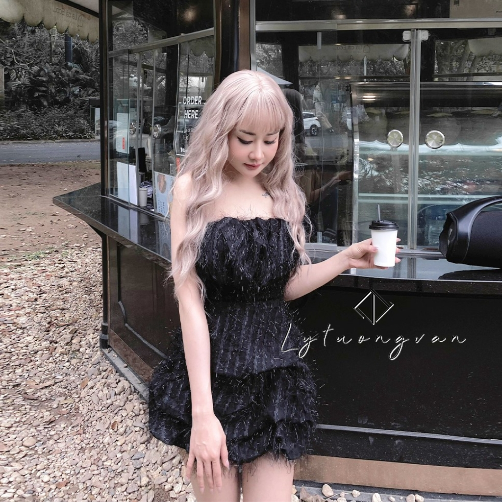 Đầm váy lông kim tuyến cúp ngực chân bồng Say fashion thiết kế cao cấp