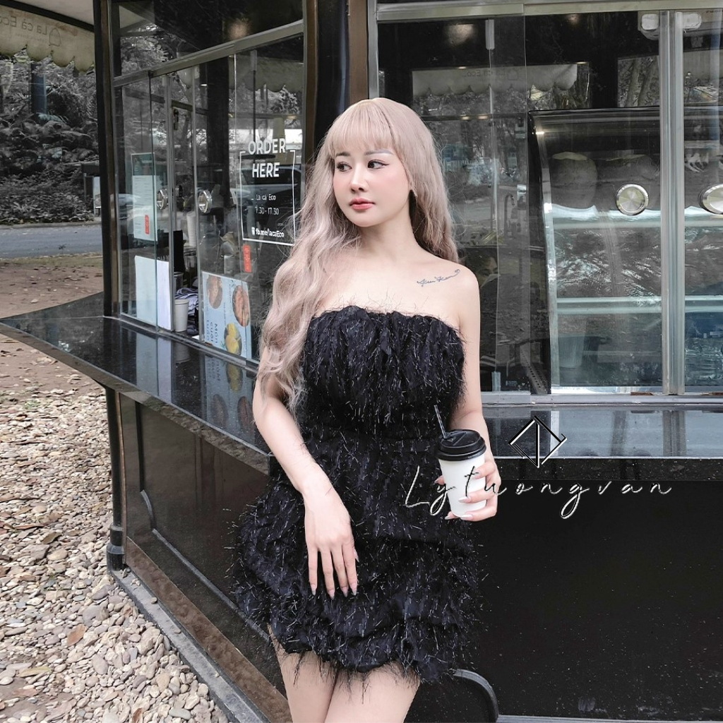 Đầm váy lông kim tuyến cúp ngực chân bồng Say fashion thiết kế cao cấp