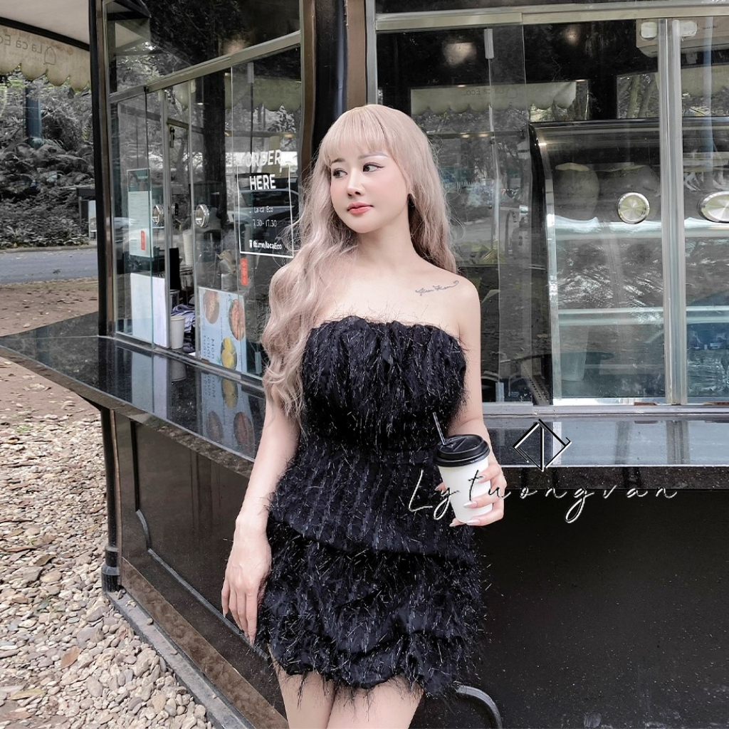 Đầm váy lông kim tuyến cúp ngực chân bồng Say fashion thiết kế cao cấp