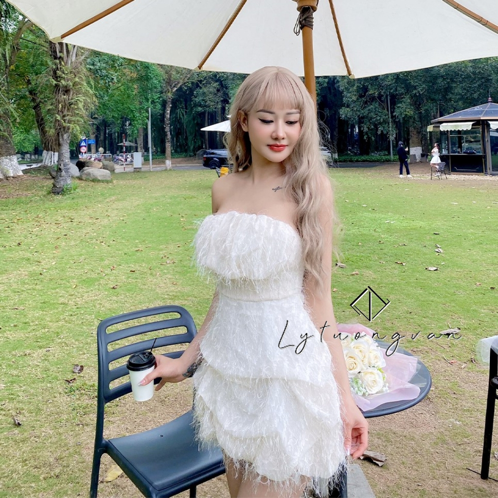 Đầm váy lông kim tuyến cúp ngực chân bồng Say fashion thiết kế cao cấp