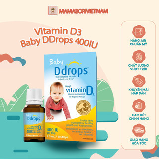[Hàng chuẩn Air - Cam kết chính hãng] Vitamin D3 Baby DDrops 400IU Mỹ thúc đẩy hấp thụ canxi cho trẻ sơ sinh và trẻ nhỏ