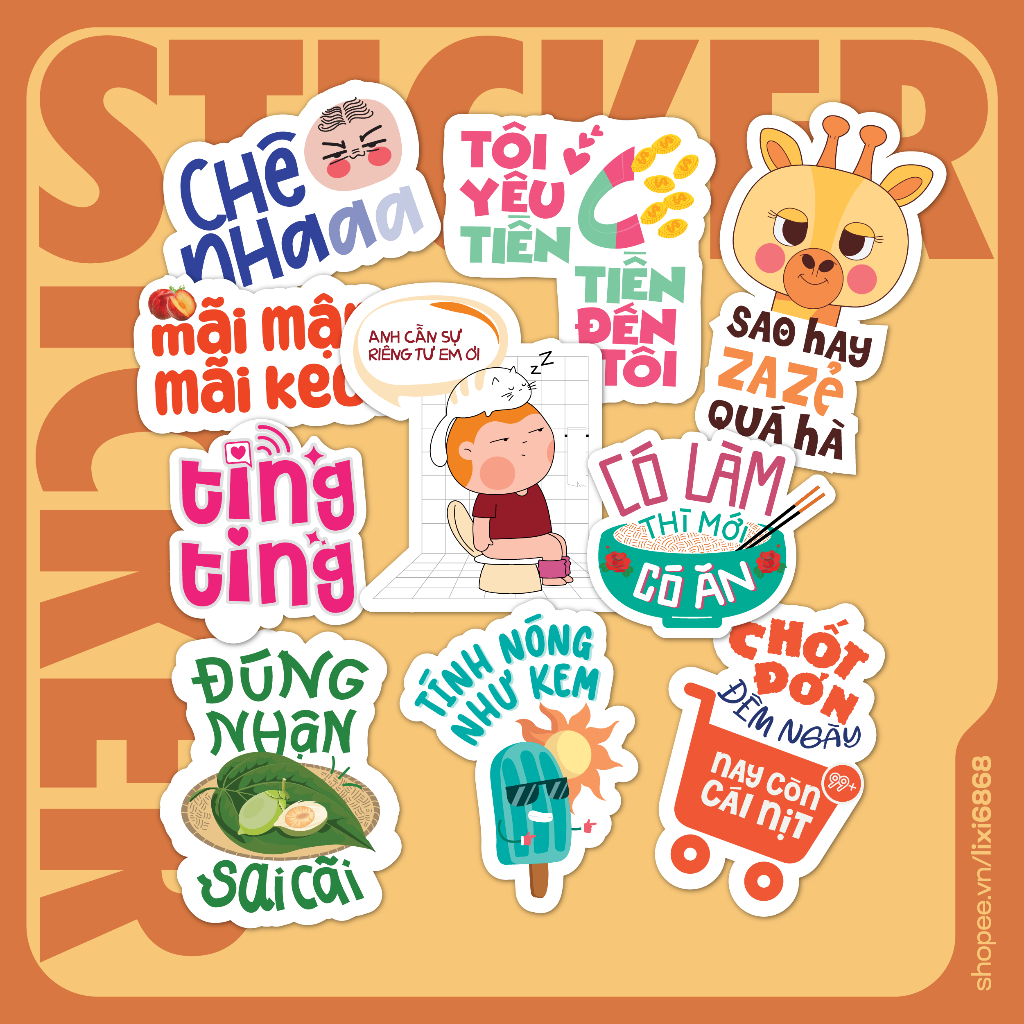 Sticker hình dán xàm xí cho Gen Z trang trí đồ dùng, sổ, laptop, điện thoại... | Sticker thiết kế độc quyền