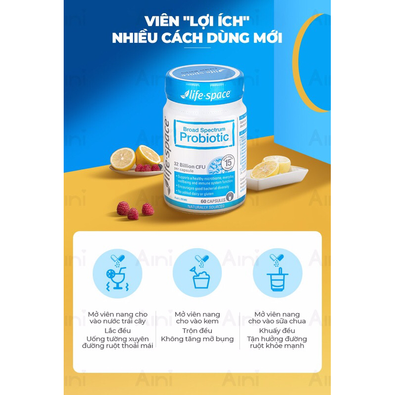 Men vi sinh hỗ trợ tiêu hóa người lớn Life Space Broad Spectrum Probiotic 32 tỉ lợi khuẩn - 40 viên