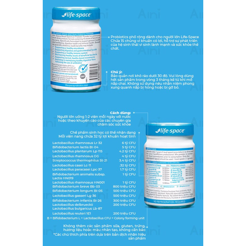 Men vi sinh hỗ trợ tiêu hóa người lớn Life Space Broad Spectrum Probiotic 32 tỉ lợi khuẩn - 40 viên