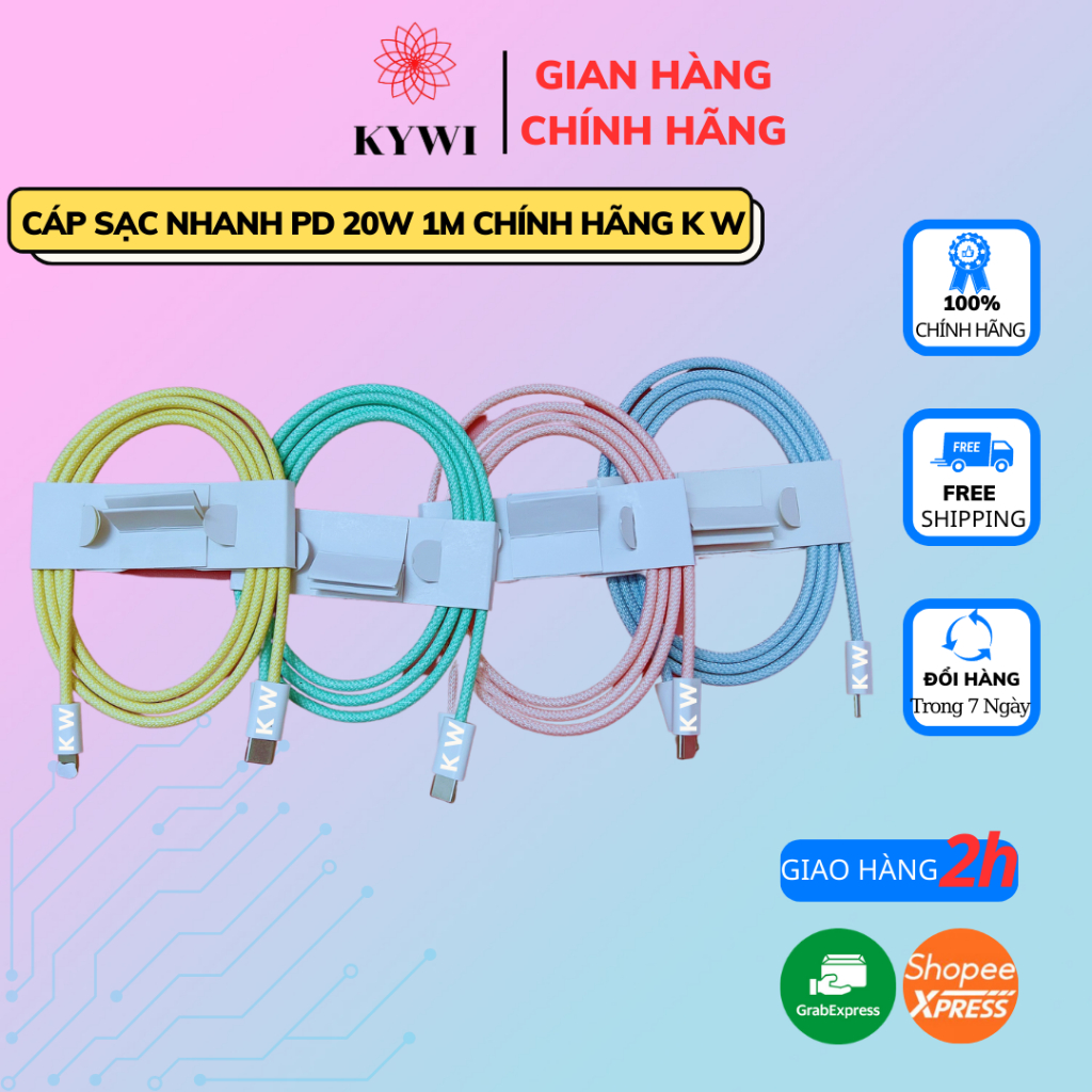 Cáp Sạc Nhanh K W PD 20W Bọc Dù 1m Nhiều Màu Sắc Cho Xs Max 11 11Pro Max 12 12 Pro Max 13 Pro Promax 14 pro 14 Pro Max