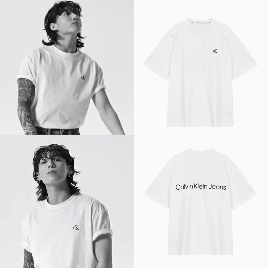Áo thun cổ tròn unisex nam nữ CK logo mini 100% cotton 2c cao cấp