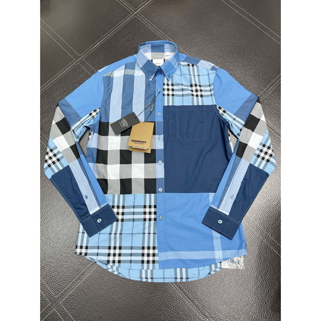 Áo sơ mi dài tay Burberry Xanh Dương kẻ sọc phối các kiểu LA 1-1 on web