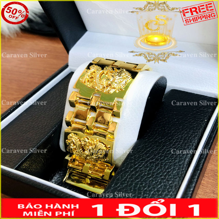 Lắc tay nam bản rộng mặt rồng cộm nổi cáng