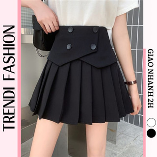 Chân váy tennis xếp ly dáng ngắn chữ a lưng cao công sở 4 khuy nịt bụng ôm eo màu đen trắng có bigsize CV25