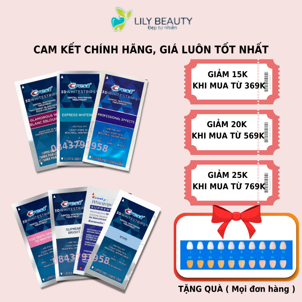 Miếng dán trắng răng Crest Professional Effects Combo 7 gói  – Giúp răng trắng sáng tự nhiên