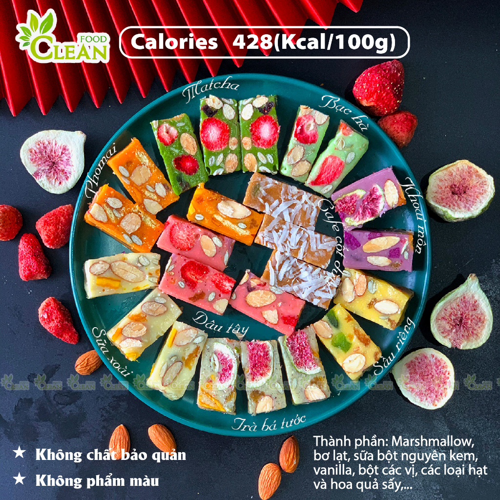 Kẹo Nougat sữa hạt Kẹo hạnh phúc 9 vị CleanFood