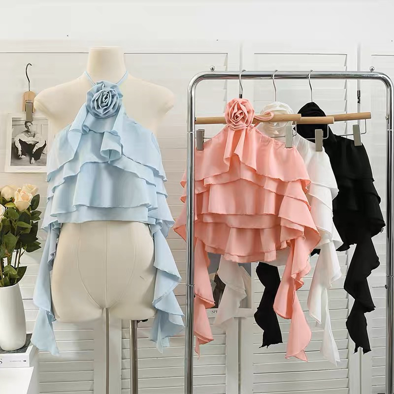 L38 ÁO KIỂU PHI LỤA YẾM TAY DÀI ĐÍNH HOA HỒNG CHIZISHOP CỰC SANG CHẢNH CÁ TÍNH