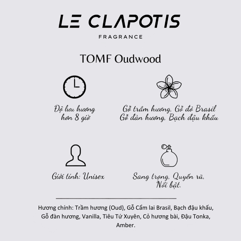 Nước Hoa TomF Oud wood chính hãng Le Clapotis 20ml thơm lâu hương hỗn hợp gỗ trầm hương đẳng cấp bí ẩn