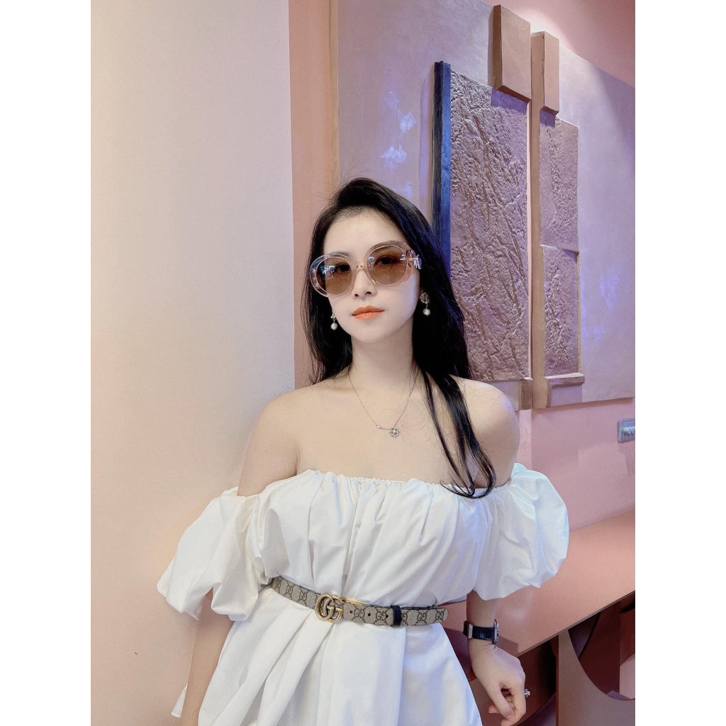 Kính mát Versace dáng tròn, màu hồng trong suốt, viền logo VE4414F 533973