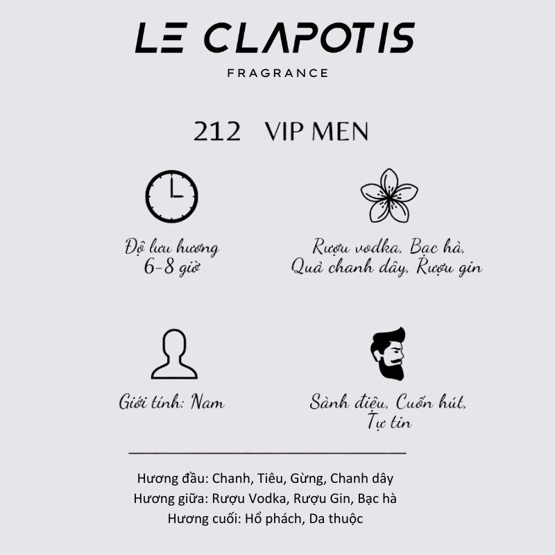 Nước Hoa Nam 212 VIP men chính hãng Le Clapotis 20ml thơm lâu hương tươi mát sang trọng | BigBuy360 - bigbuy360.vn