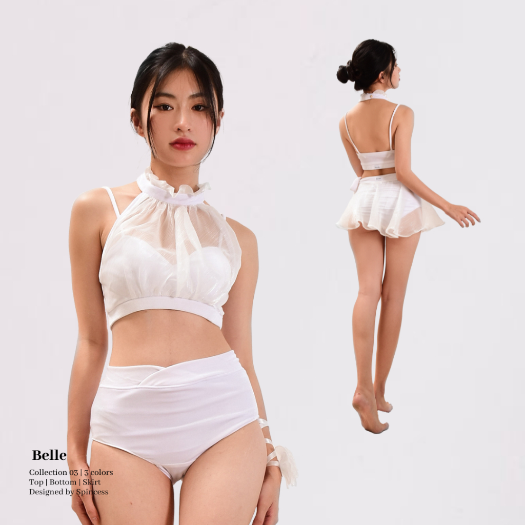 Belle (Trắng) Pole Dance Outfit – Set Múa Cột Cao Cấp, Bodysuit Elegant, Ballet Barre Aerial | Spinc