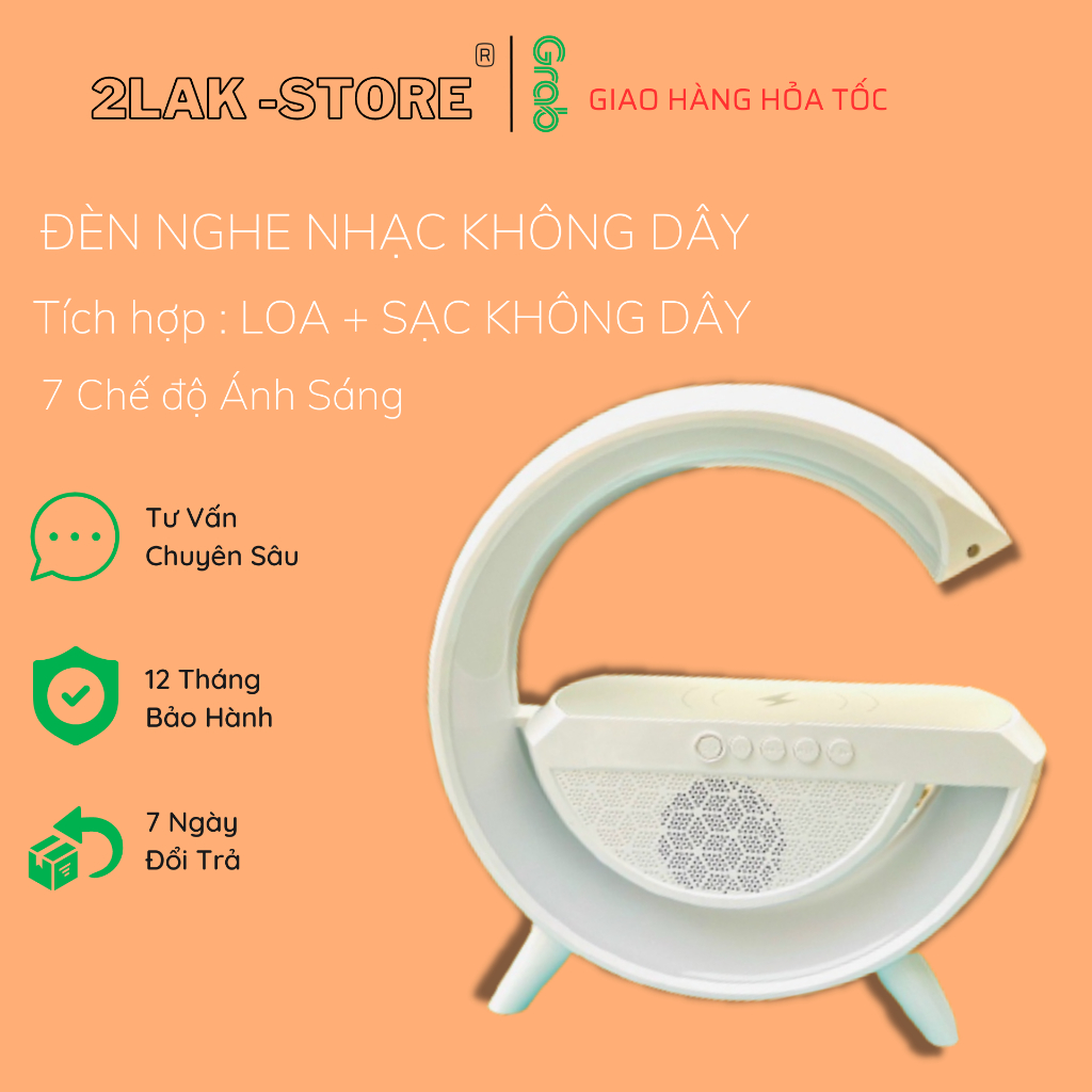 Loa Bluetooth Đèn Chữ G Kiêm Đế sạc không dây Đèn ngủ mặt trăng khuyết có nhạc và sạc nhanh | Sạc Không Dây kèm Loa