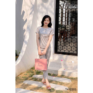 Bộ mặc nhà nữ chất thô Kate Hàn,áo ngắn tay quần lửng mùa hè dòng cao cấp thô Kate Hàn Mộc Eva T412304-T412301-T412303