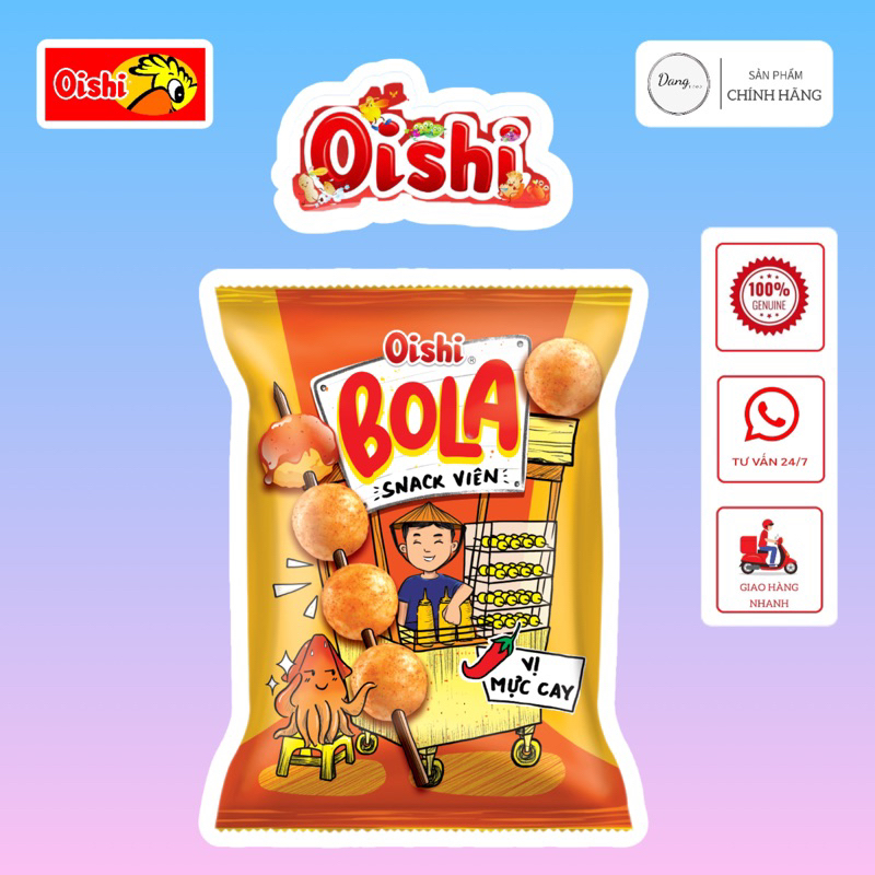 Snack Oishi BoLa Vị Mực Cay - Với 2 kích cỡ 35Gr - 73Gr