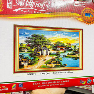 tranh thêu chữ thập phong cảnh làng quê con trâu LV3031 MN0271