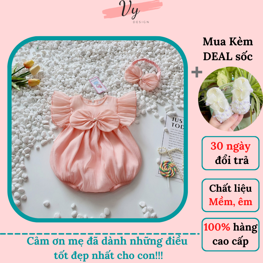 Bodysuit Cho Bé Gái Sơ Sinh. Body Cho Bé Thiết Kế Kèm Phụ Kiện. Đầm Đầy Tháng, Váy Bé Gái, Váy Sơ Sinh, Đầy Tháng