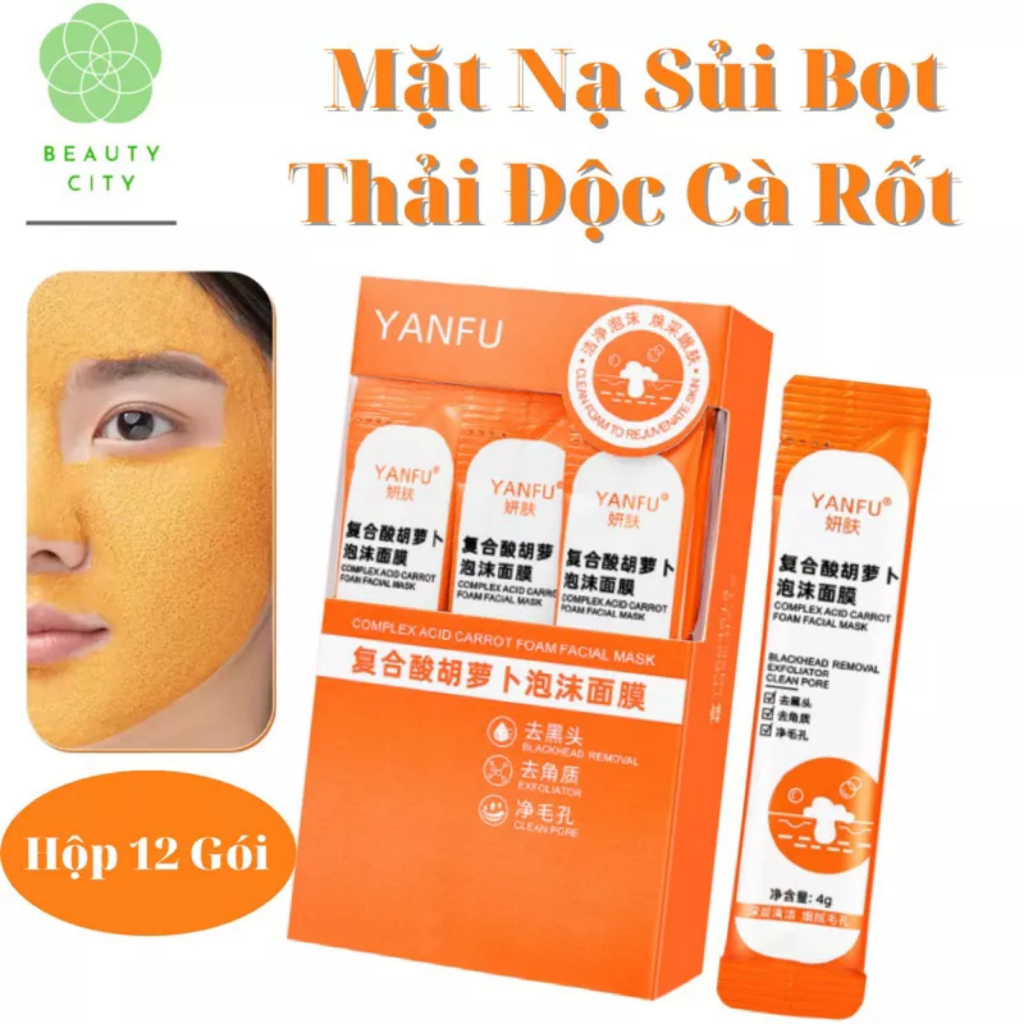 Mặt Nạ Sủi Bọt Thải Độc Cà Rốt (Hộp 12 Gói) Cuốn Sạch Bụi Bẩn, Dầu Thừa, Giảm Mụn Đầu Đen, Detox Da Sáng Mịn