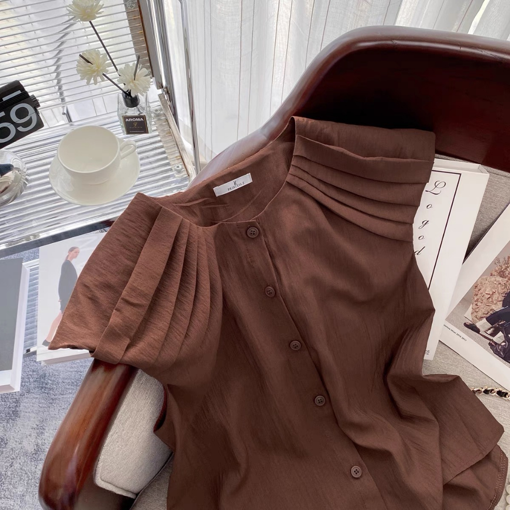 ÁO SOMI 2 MÀU ĐEN - NÂU LINEN THUN XẾP LY VAI